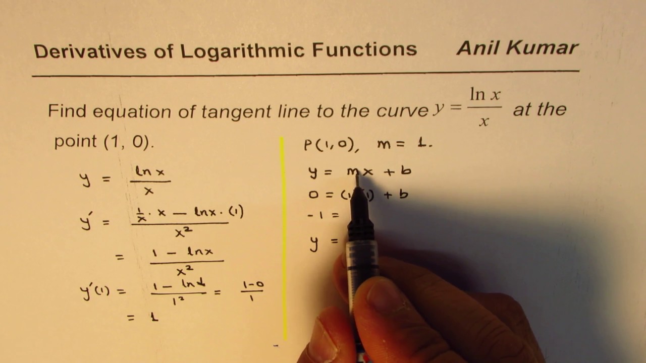 Implicit Derivation Of Logarithmic Function Y Ln X 2 Y 2 Youtube