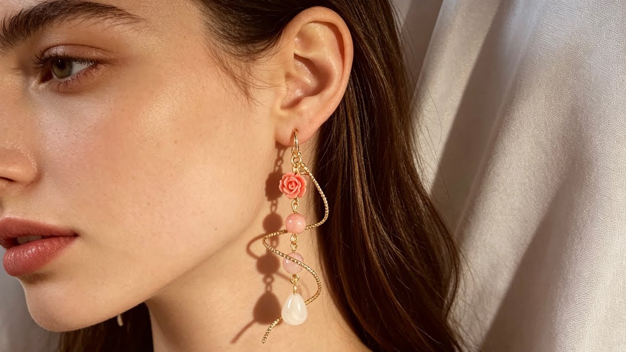 薔薇が揺れる上品ロングピアス🌹顔まで細く見える魔法アクセサリー