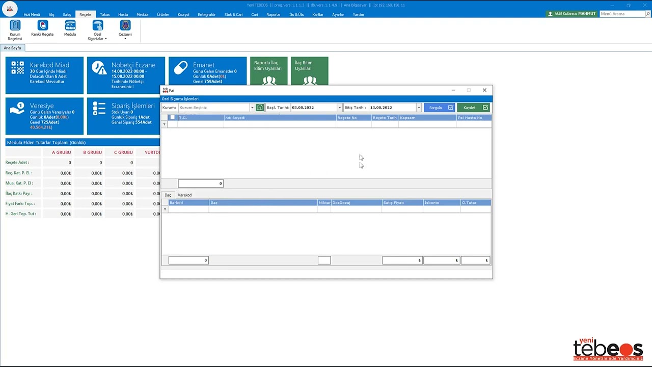 Özel Sigortalar Reçete Girişleri