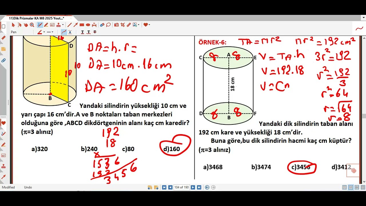 6-)M8 Geometrik Cisimler (Dairesel dik Silindir Test) 60