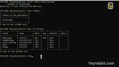 Menambahkan, mengubah nama, mengubah tipe data, menghapus field / kolom di MySQL menggunakan CMD