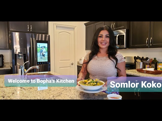 How to make somlor koko, Khmer Cambodian vegetables with fish & pork belly soup by Bopha's Kitchen. class=