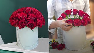 37 Roses Bouquet Arrangement In The Box,  DIY Gift Rose Box - Roses In A Box