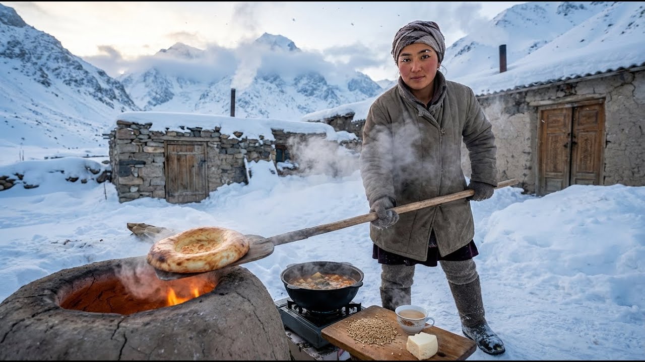 Extreme Snow Survival in Uzbekistan Mountain Village | Traditional Bread Baking & Daily Life