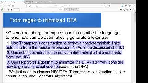 Compilers: producing a minimized DFA from a regular expression