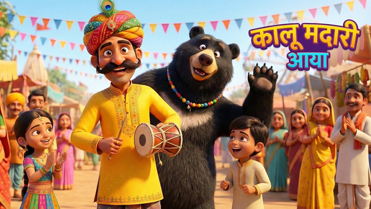 Kalu Madari Aaya 🐻🥁 | कालू मदारी आया | Hindi Rhymes For Kids | 3d Kids Animation | भालू नाच 