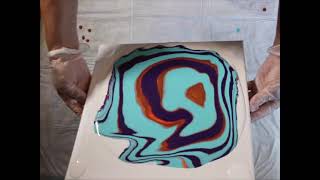 ( 100) Acrylic Puddle Pour Painting - Marble Technique - Aqua, Purple, Orange, Copper, White