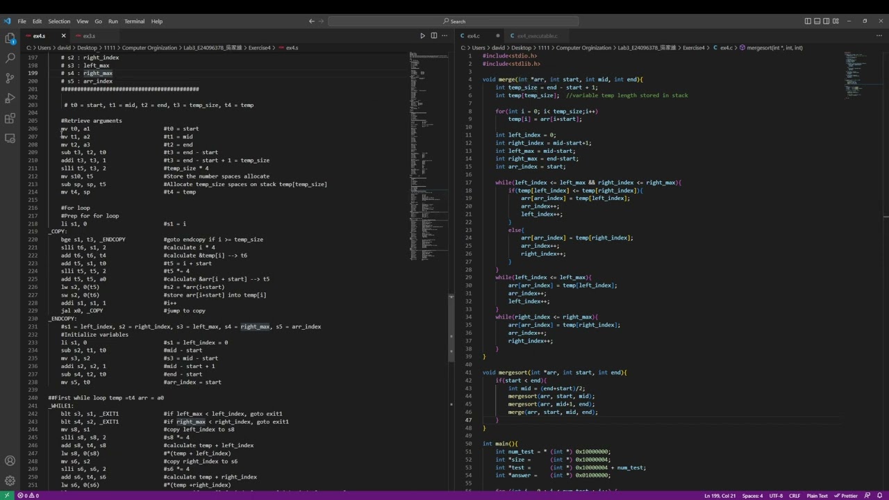 2022 Computer Orginization : Merge Sort in RV32I assembly code