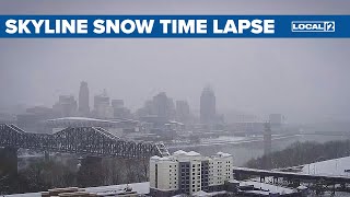 Snow moving in over the Ohio River