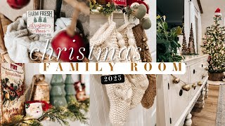 VINTAGE CHRISTMAS DECORATE WITH ME // 2023 WARM & COZY  FAMILY ROOM // CHARLOTTE GROVE FARMHOUSE