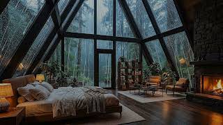 3 HOURS Cozy Glass Cabin Rain | Warm Night Piano Ambience