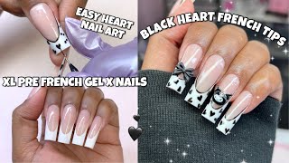 Btartbox Extra Long Pre French Soft Gel Nails Mini Black Heart Valentine Nails Gel X Nails