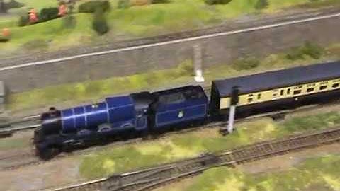 Blue King George 6th Locomotive running on OO Model Railway Loft Layout Built by Barry in Wigan,