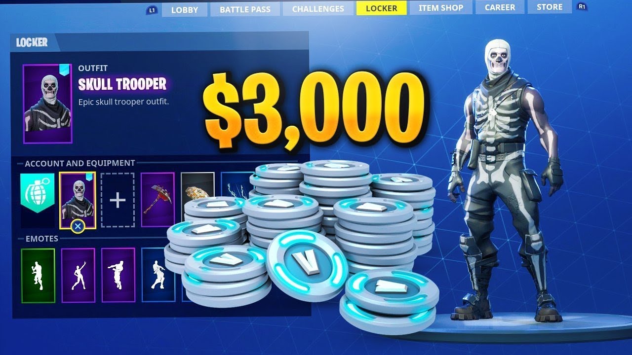 $3000 Fortnite Locker Showcase! 60+ Skins! Skull Trooper, Red Knight ...