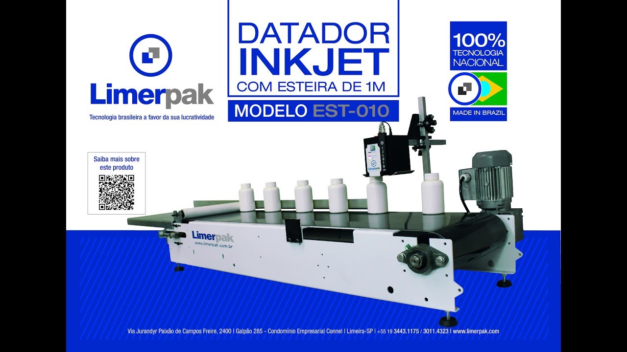 Limerpak | Datador inkjet já instalado em esteira transportadora de 1 mt