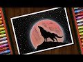 Acrylic Painting of Blood Moon Drawing with Oil Pastels for beginners - step by step