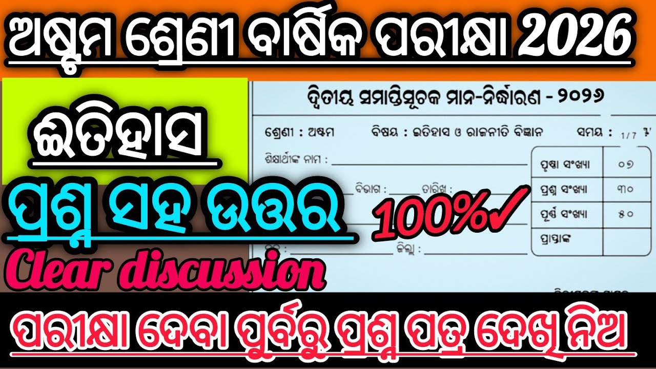 Class 8 annual exam history Question paper 2026/ 8th class annual exam history 2026 question paper👍🏻