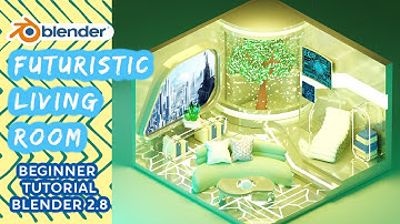 Futuristic Retro Living Room in Blender 2.8 - Low Poly Isometric - Beginner Tutorial / Timelapse