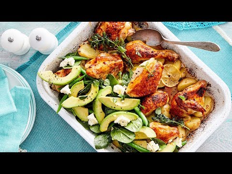 Lemon Chicken Avocado and Crunchy Potato Tray Bake recipe