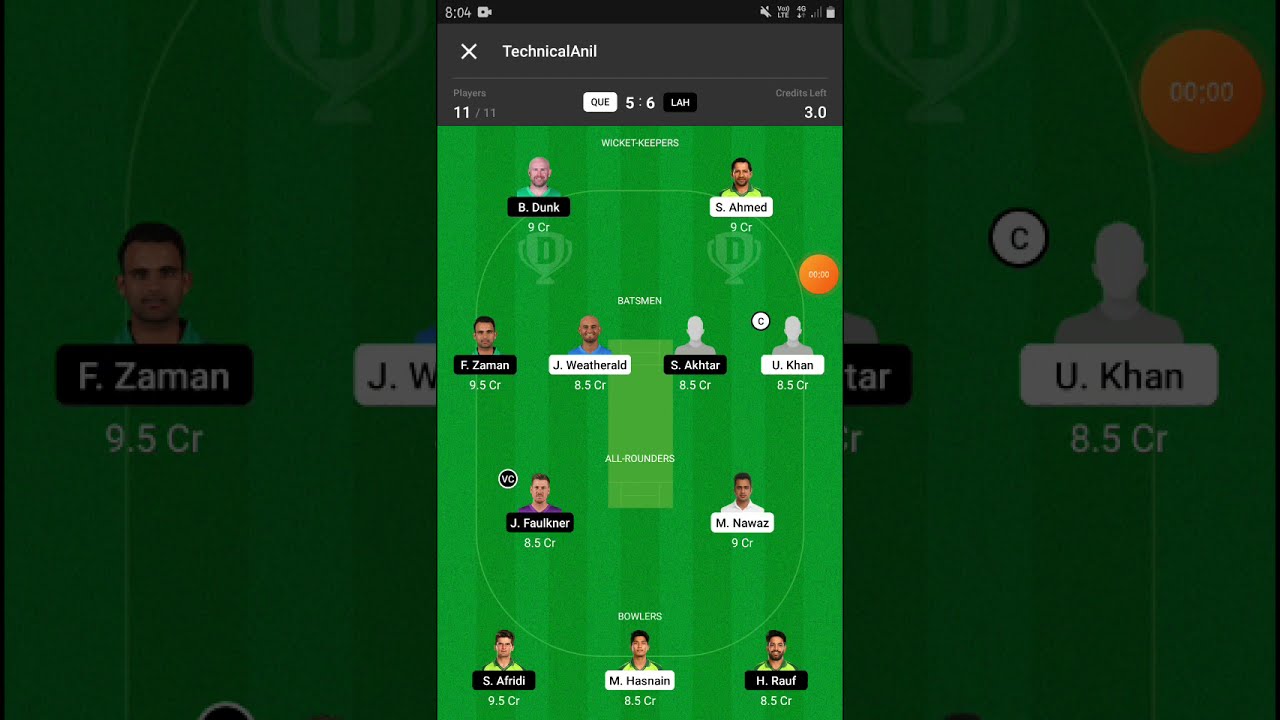 QUE vs LAH Dream11 Prediction || QUE vs LAH Dream11 || LAH vs QUE Dream11 Team | Dream11 Today Match