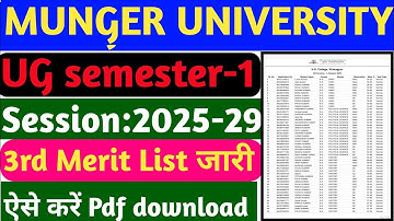 Munger University UG admission 2025-29 3rd merit list PDF kaise download Karen