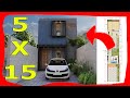 Plano de Casa de 5x15 DOS Plantas con 2 RECAMARAS (Fachadas de Casas Modernas)