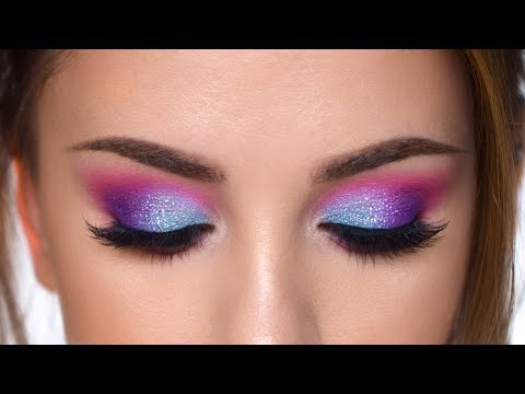 Colorful Glitter Smokey Eye Makeup Tutorial | Purple , Teal and Pink