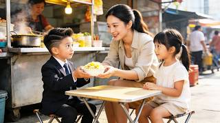 A boy sees a girl who looks exactly likes him at a food stall and shouts to the lady boss: \