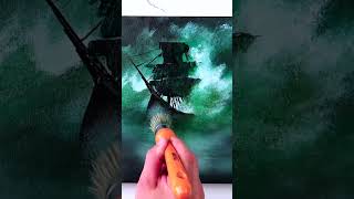 Ghost Ship in Ocean Waves | Quick Acrylic Seascape Painting Technique | Oval Brush Art