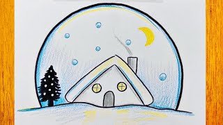 How to draw a beautiful winter landscape / Simple winter pencil drawings / Pencil drawing tutorials