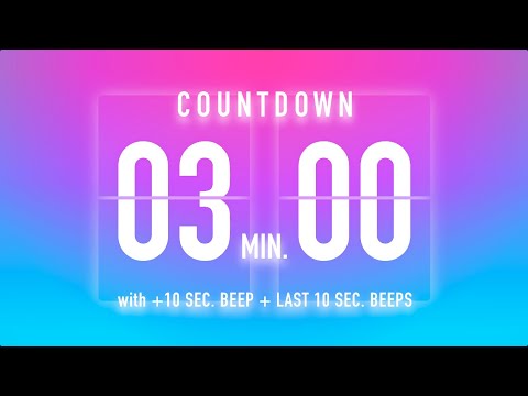3 Minute Countdown Timer 🦩 Flip Clock with Beep Every 10 Seconds 🩷💙