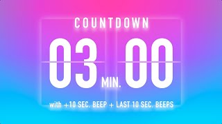 3 Minute Countdown Timer 🦩 Flip Clock with Beep Every 10 Seconds 🩷💙