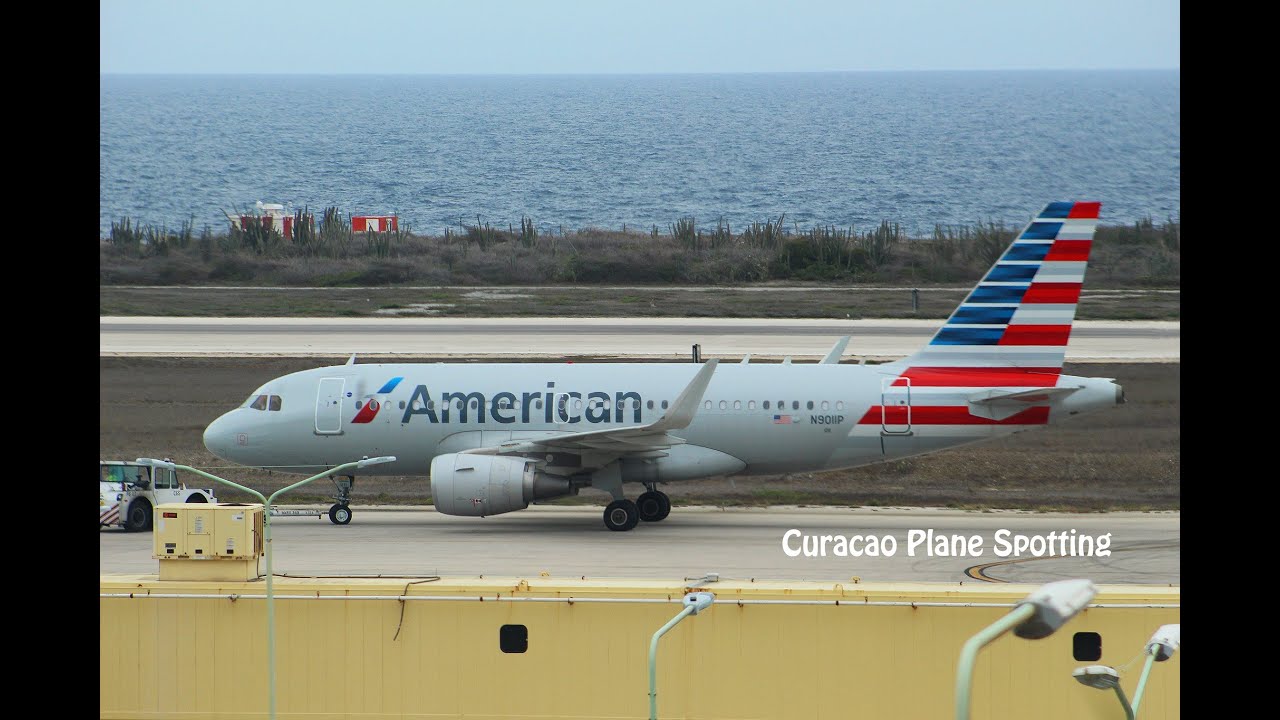 American Airlines A319 Sharklets Taking off From Curacao Int'l Airport