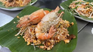Traditional Pad Thai Served on Banana Leaves.