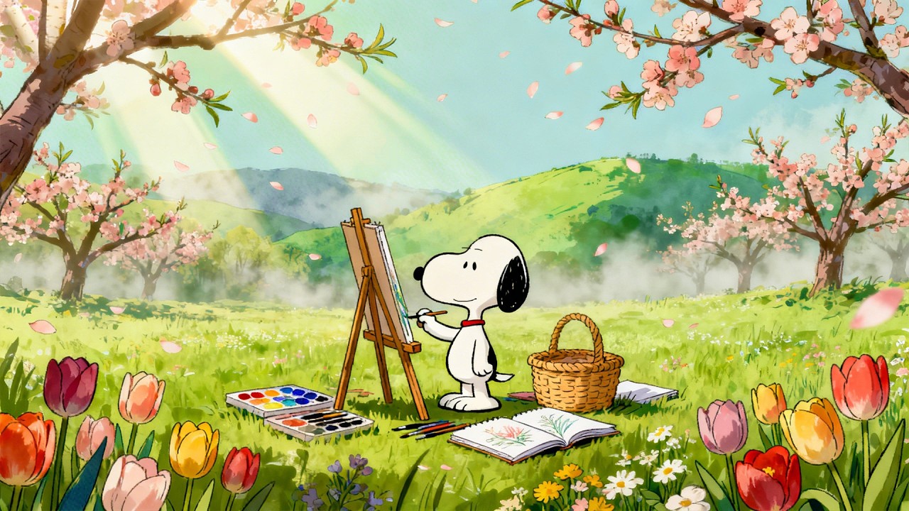 Snoopy’s Spring Art Lofi 🌸 Peaceful Painting Beats for Study, Relax & Focus