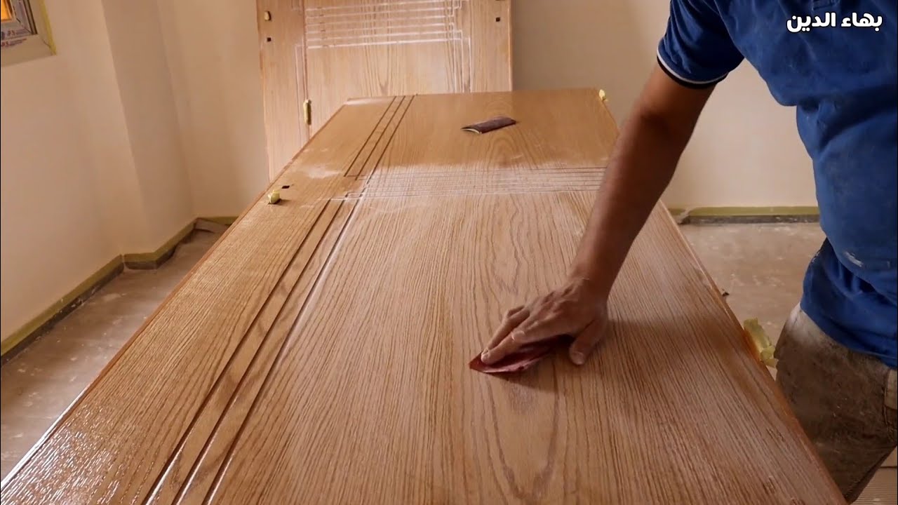 دهان ابواب خشب قشره من البدايه للنهايه .