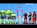 Hulk Army vs Team Deadpool racing Monster Truck Challenge Sea Ramp #3