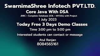 Core Java free 3 days demo classes.