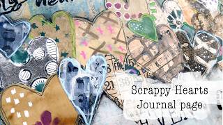 Scrappy hearts with scrap collage paper and pen work.