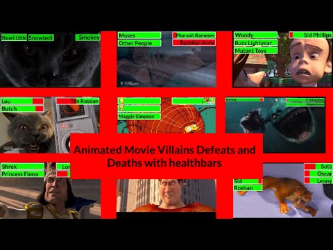 Animated Movie Villains Defeats And Deaths with healthbars