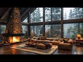 Smooth jazz music in cozy cabin room ambience with crackling fireplace sounds for sleepstudy relax