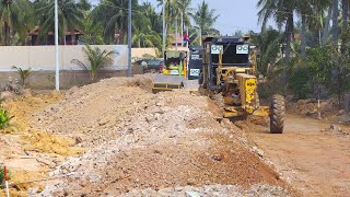 Excellent Activity Smooth Skills Motor Grader Spreading Soil And Grading Making New Foundation Road