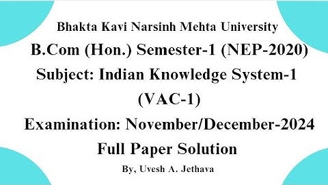 #bknmu B.com Sem-1 VAC Indian Knowledge System Exam 2024 Paper Solution #bknmu_bcom_sem_1