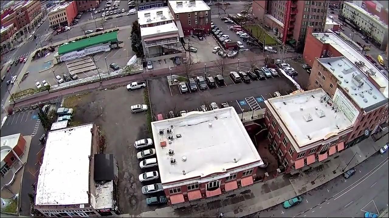 Look over Spokane's Convention Center, all the way downtowns Grain bins