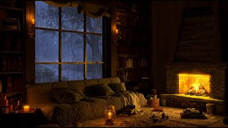 Relaxing Jazz Music in Cozy Reading Nook Ambience 🌧️ Rainforest Sound for Deep Sleep & Stress Relief