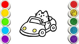 Pusheen Cat in the car Drawing,Painting and Coloring for Kids, Toddlers  Easy Drawing