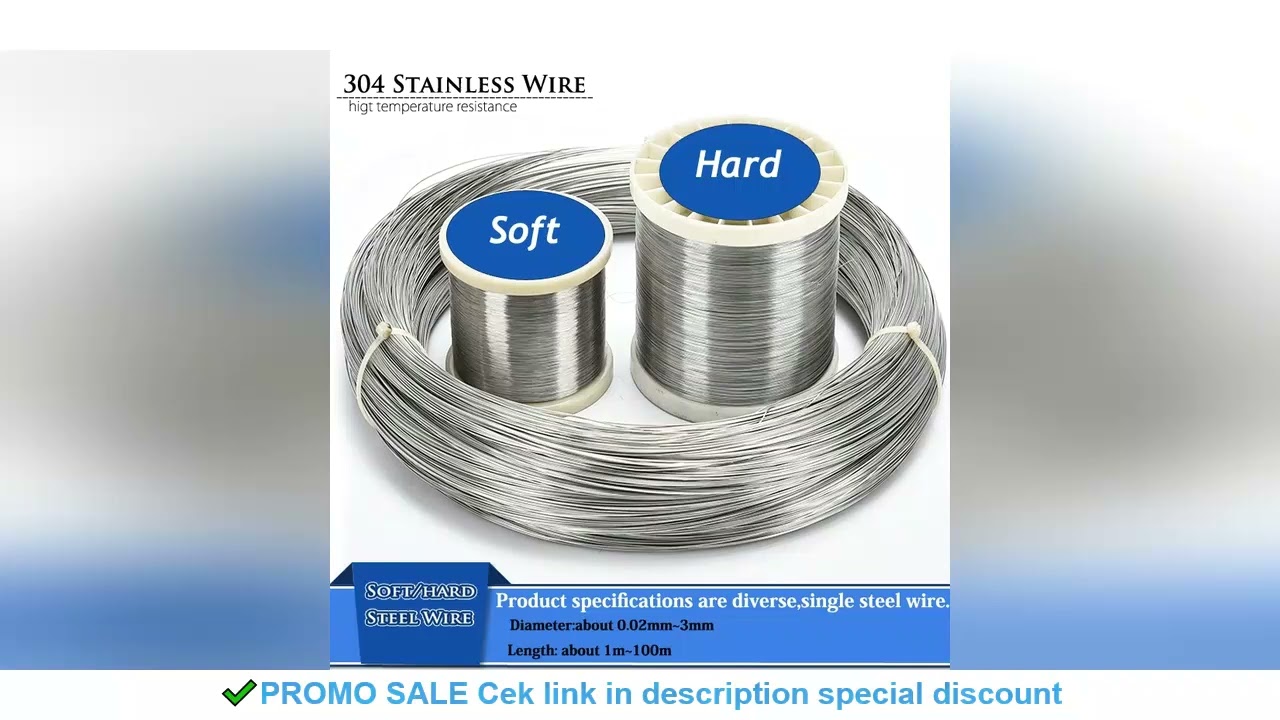 New 1pcs 1-100 meters 304 Stainless Steel Soft/hard Steel Wire Diameter 0.02-3mm Single Strand Lashi