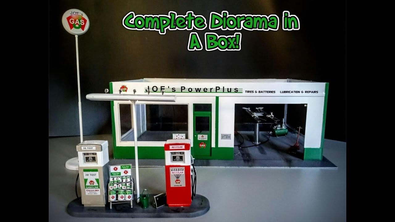 Joe's Service Gas Convenience Station Diorama 1/24 Scale Model Kit Build How To Assemble Paint Decal