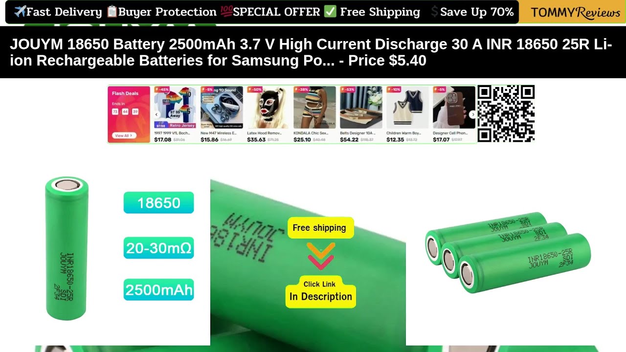 JOUYM 18650 Battery 2500mAh 3.7V 30A | High Current Samsung Power Cell 