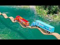 Mack truck vs Dinoco vs Impossible Log Wave Bridge Truck Car Rescue -Cars vs Deep Water-BeamNG.drive